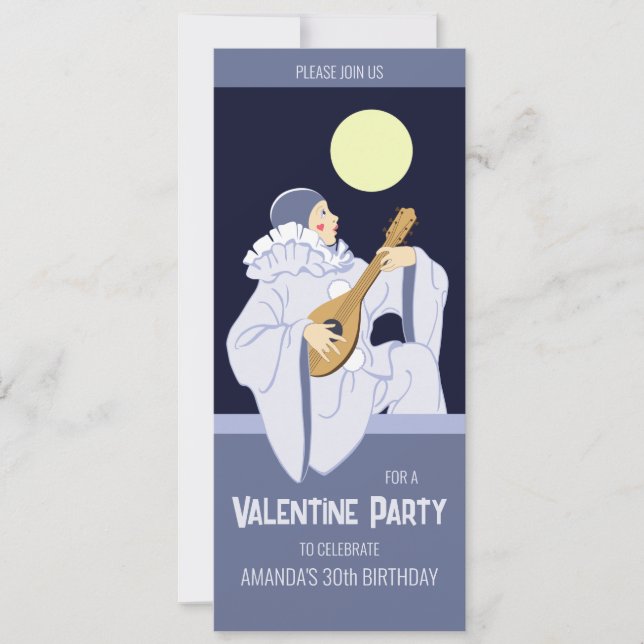 Invitation Sweet Pierrot clown jouant lute CC0165 Anniversair (Devant)