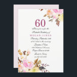 Invitation Sweet Pink Floral Script 60e anniversaire Invitati<br><div class="desc">Sweet Pink Floral Script 60th Birthday Invitation Belle peinture à l'aquarelle design floral Floral Bouquet,  floral rustique Voir notre assortiment ci-dessus Design avec l'aimable autorisation de : https://www.etsy.com/shop/SmallHouseBigPony</div>