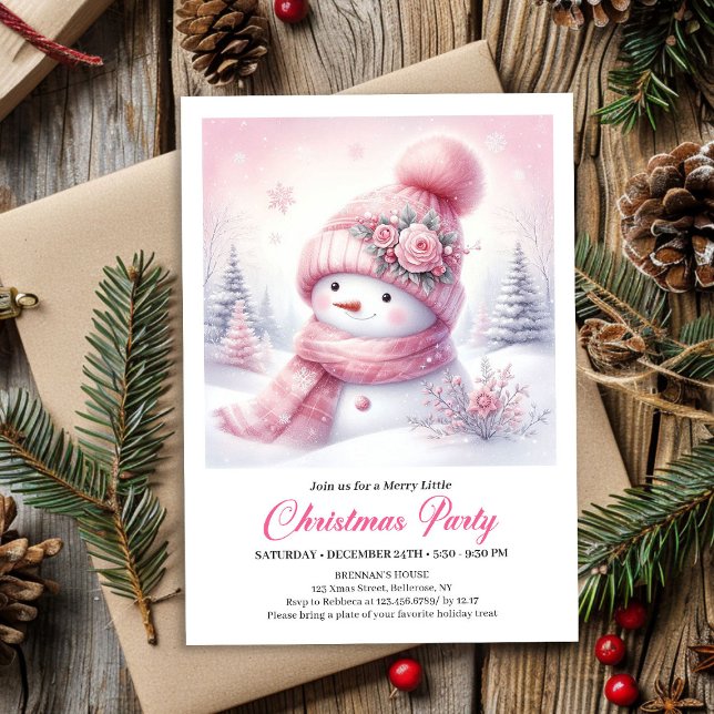 Invitation Sweet Pink Snowman Editable Christmas Invite Snowy (Sweet Pink Snowman Editable Christmas Invite Snowy Forest)