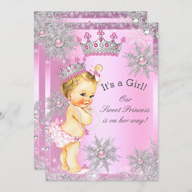 Invitation Sweet Princess Baby shower Wonderland Blonde rose (Devant / Derrière)