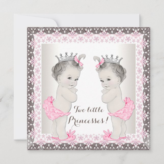 Invitation Sweet Princess Twin Rose et Baby shower Brown (Devant)