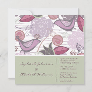 Invitation Sweet Purple Birds Floral Garden Wedding Invitatio