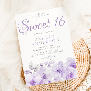 Invitation Sweet Purple Lavender Girls Sweet 16 Anniversaire