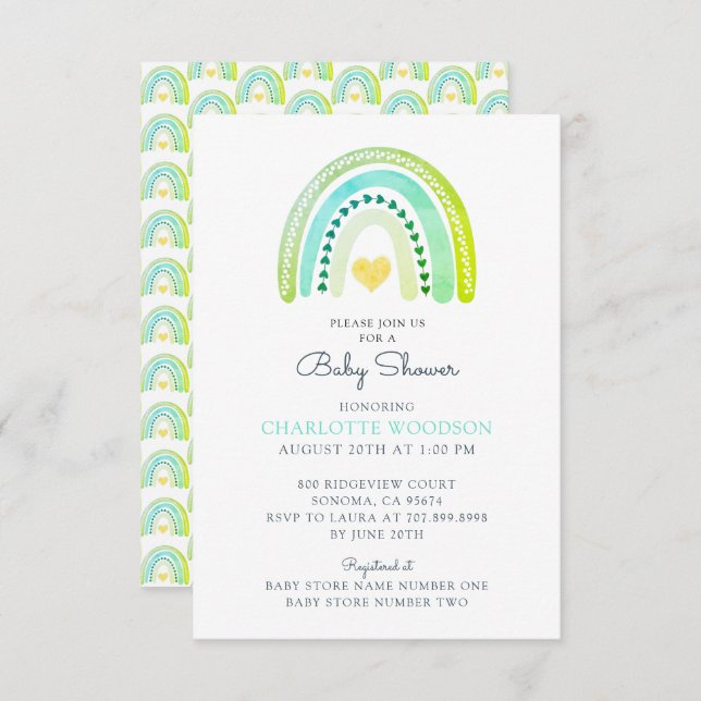 Invitation Sweet Rainbow Watercolor Baby shower garçon (Devant / Derrière)