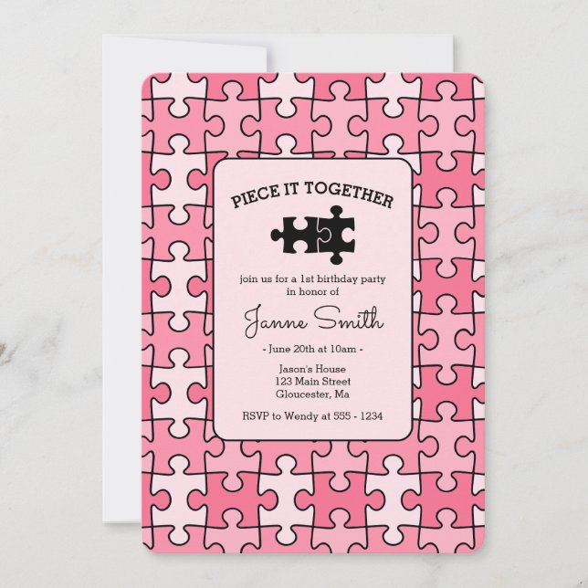 Invitation Sweet Rose Black Pièce It Ensemble Puzzle Annivers (Devant)