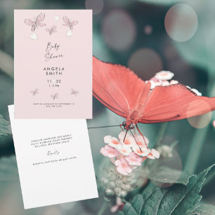 Invitation Sweet Rose Coeurs et Papillons Bébé Fille Douche