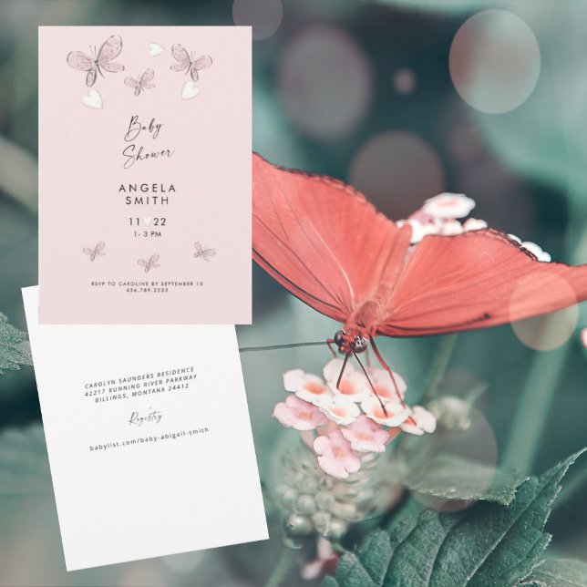 Invitation Sweet Rose Coeurs et Papillons Bébé Fille Douche (Créateur téléchargé)