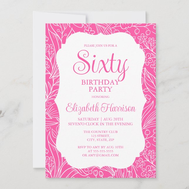 Invitation Sweet Rose Flora Femme Soixante-60e fête d'anniver (Devant)