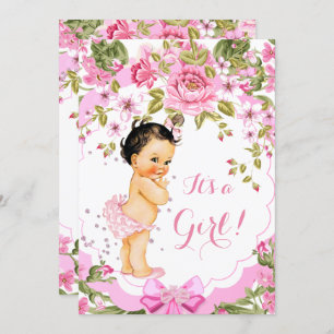 Invitation Sweet rose Floral Rose Baby shower fille Brunette