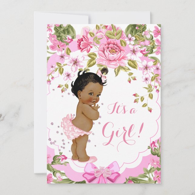 Invitation Sweet rose Floral Rose Baby shower fille ethnique (Devant)