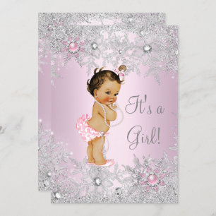 Invitation Sweet Rose Girl Baby shower Flamme de neige hiver