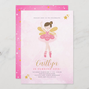 Invitation Sweet Rose & Or Ballerina Fairy Anniversaire