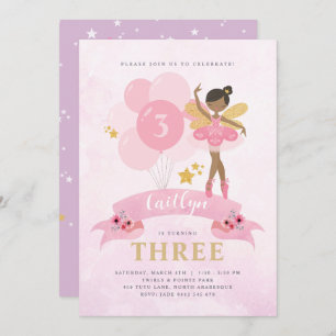 Invitation Sweet Rose & Or Ballerina Fairy Birthday Invitat