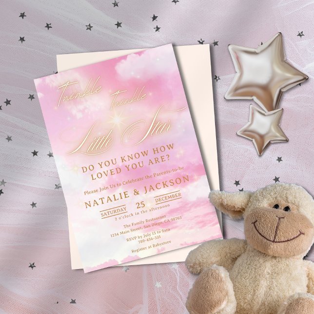 Invitation Sweet Rose & Or Twinkle Baby shower Little Star (Sweet Pink & Gold Twinkle Little Star Baby Shower Invitation)