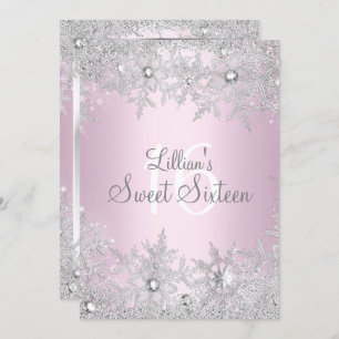 Invitation Sweet Rose Sweet 16 Snowflake Winter Wonderland