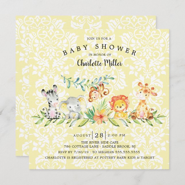 Invitation Sweet Safari Animaux Baby shower neutre genre (Devant / Derrière)