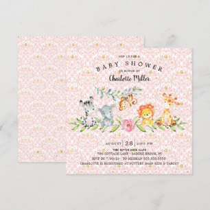 Invitation Sweet Safari Animaux Filles Baby shower