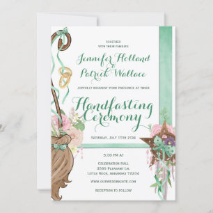 Invitation Sweet Sage Vert & Rose Floral Broom Handfasting