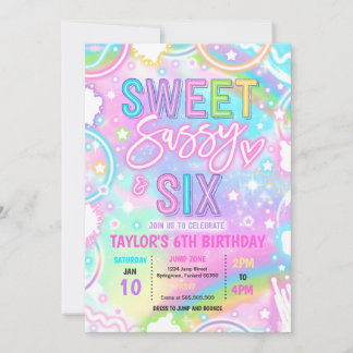 Invitation Sweet Sassy And Six Neon Rainbow 6th Birthday
