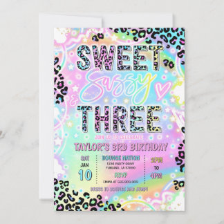 Invitation Sweet Sassy And Three Rainbow Leopard 3rd Birthday