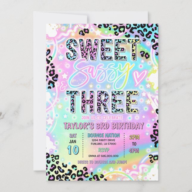 Invitation Sweet Sassy And Three Rainbow Leopard 3rd Birthday (Devant)