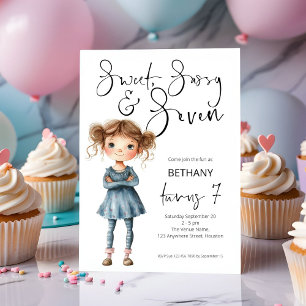 Invitation Sweet Sassy et Sept Fille Âge 7 Anniversaire