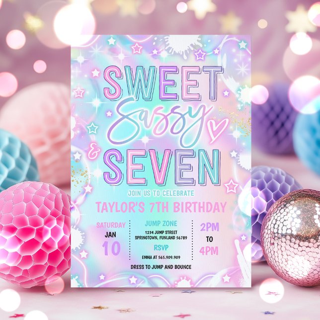 Invitation Sweet Sassy Et Sept Neon Glow 7e fête d'anniversai (Créateur téléchargé)