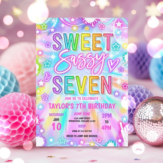 Invitation Sweet Sassy Et Sept Neon Glow 7e fête d'anniversai (Créateur téléchargé)