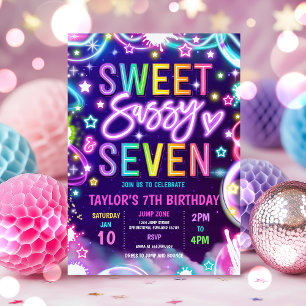 Invitation Sweet Sassy Et Sept Neon Glow 7e fête d'anniversai