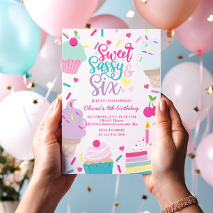 Invitation Sweet Sassy et Six Glaces Crème et Gâteau Annivers