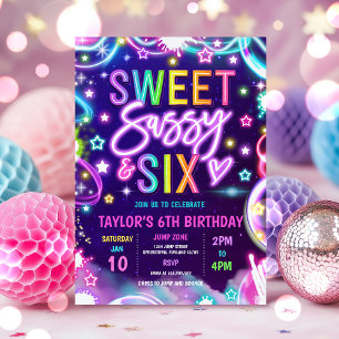 Invitation Sweet Sassy Et Six Neon Glow 6ème anniversaire