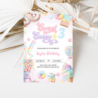 Invitation Sweet Sassy et TROIS Pastel Candy 3e anniversaire