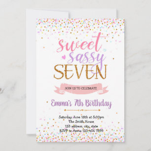 Invitation Sweet sassy thème de fête de sept ans