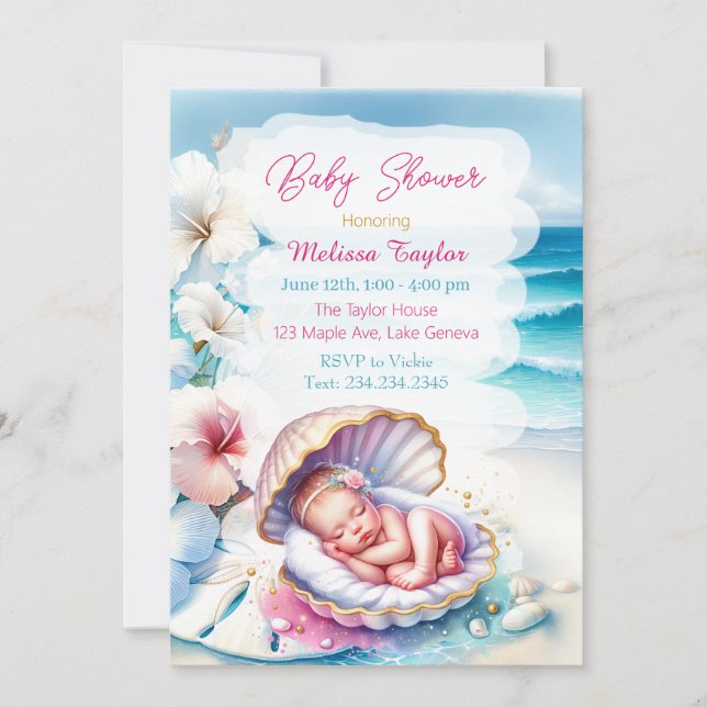 Invitation Sweet Seaside Girl's Baby shower Côtier Thème (Devant)