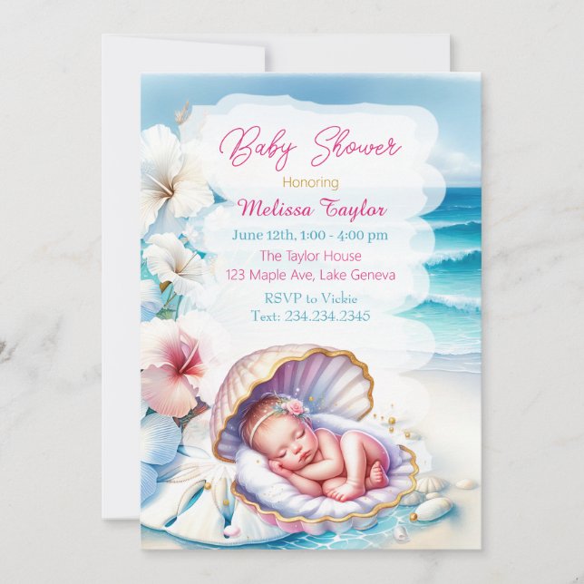 Invitation Sweet Seaside Girl's Baby shower Côtier Thème (Devant)