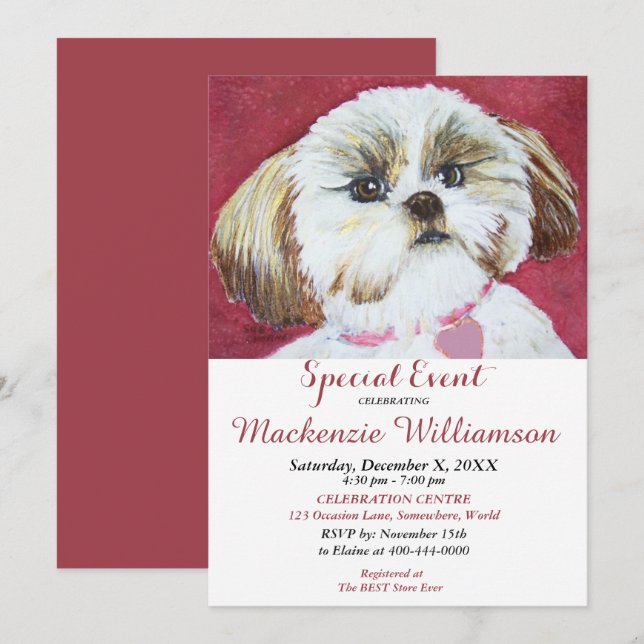INVITATION SWEET SHIH TZU SOUHAITE UN JOUR D'ANNIVERSAIRE (Devant / Derrière)