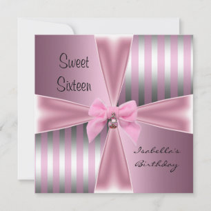 Invitation Sweet sixteen16e anniversaire Satin rose Stripe Bo