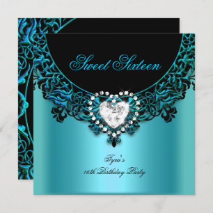 Invitation Sweet sixteen 16 Anniversaire de fête Aqua Blue Tu