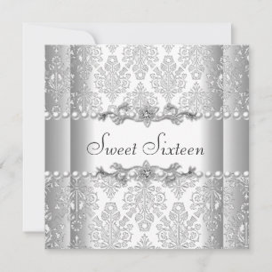 Invitation Sweet sixteen 16 Anniversaire de fête Argent blanc