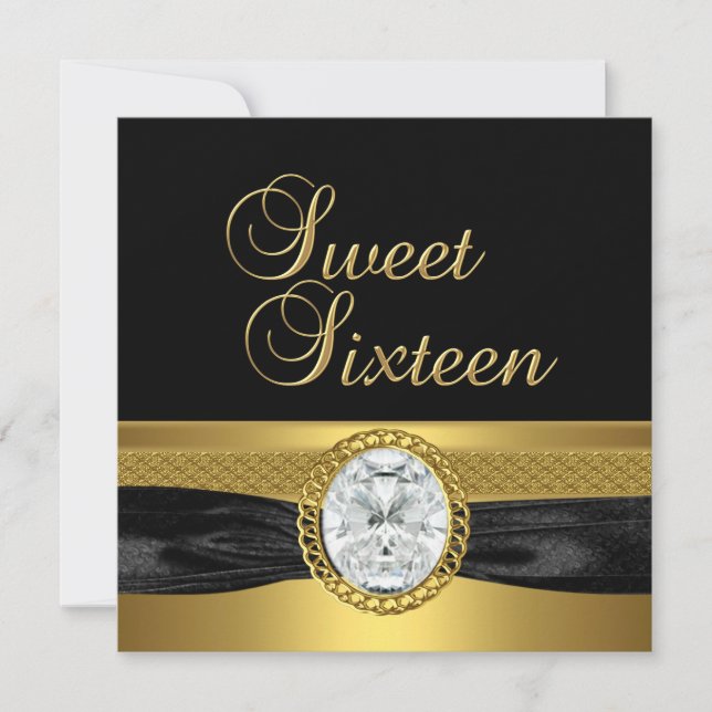 Invitation Sweet sixteen 16 Anniversaire Diamond Argent Or (Devant)