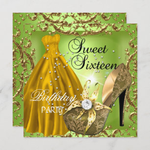 Invitation Sweet sixteen 16 Anniversaire Fête Lime Robe d'or
