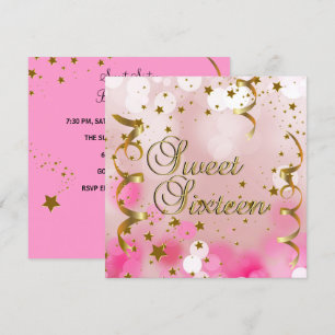 Invitation Sweet Sixteen 16 Anniversaire Fête Rose Étoiles Do