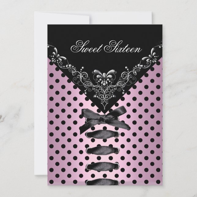 Invitation Sweet sixteen 16 Anniversaire Fête Rose Noir Spot  (Devant)