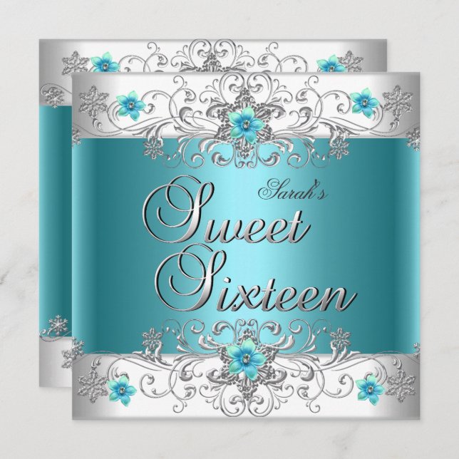 Invitation Sweet sixteen 16 Anniversaire fête Turquoise Diama (Devant / Derrière)