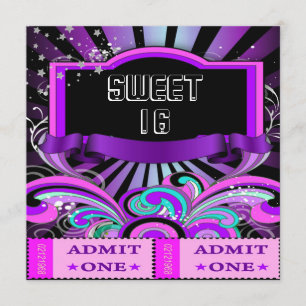 Invitation SWEET SIXTEEN 16 Anniversaire Fun Ticket 2