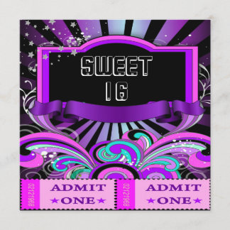Invitation SWEET SIXTEEN 16 Anniversaire Fun Ticket 2