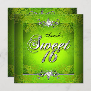 Invitation Sweet sixteen 16 Anniversaire Lime Vert Argent