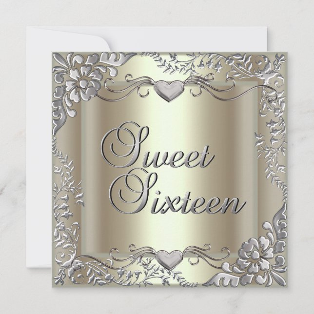Invitation Sweet sixteen 16 Anniversaire Monnaie d'Or Argent (Devant)