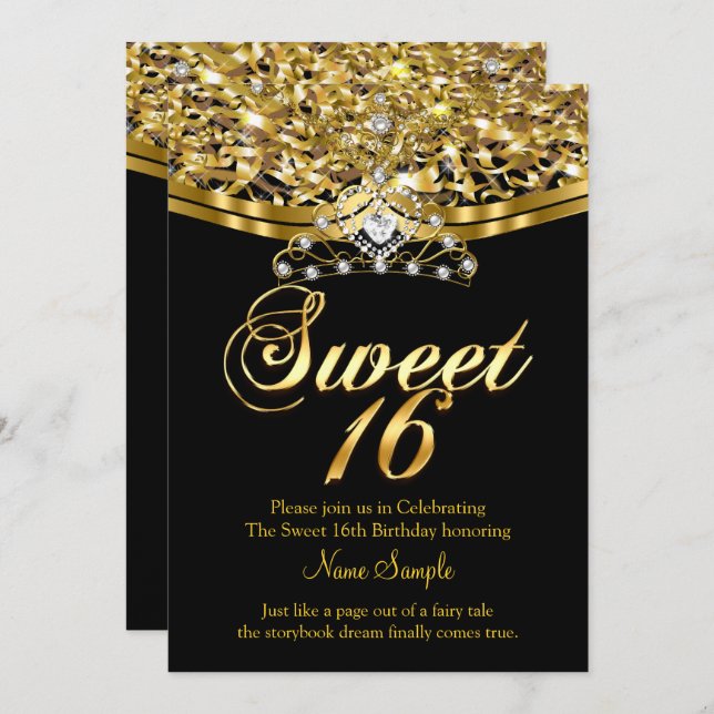 Invitation Sweet sixteen 16 Anniversaire Parties scintillant  (Devant / Derrière)