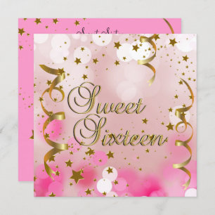 Invitation Sweet sixteen 16 Anniversaire Pink Gold Stars
